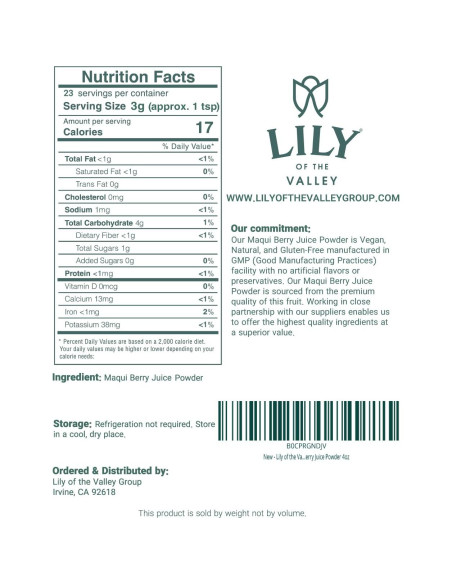 Jugo en polvo de baya Maqui Lirio del Valle - 113g - Vegano y sin gluten