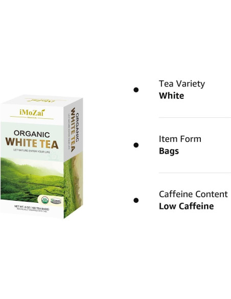 Bolsitas de Té Blanco Orgánico Imozai 100 Unidades Individuales