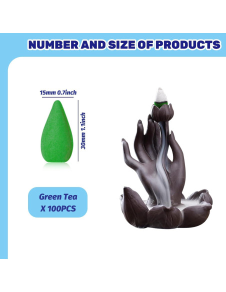 100 Conos de Incienso de Retroceso Waltool Sándalo Verde 7.1cm