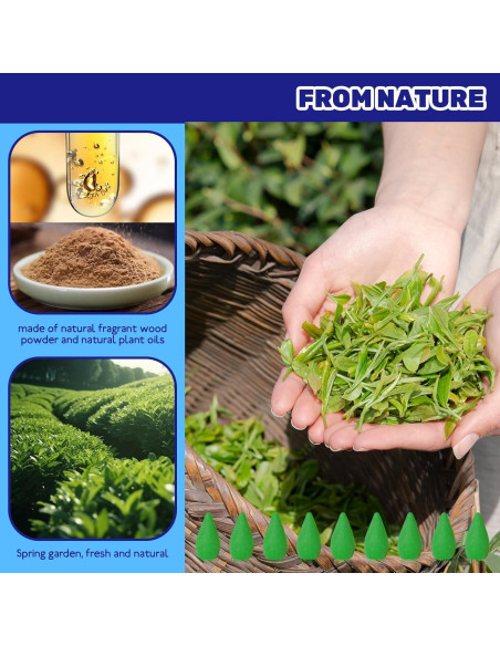 100 Conos de Incienso de Retroceso Waltool Sándalo Verde 7.1cm