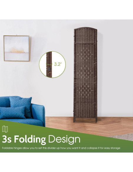 Divisor de Habitaciones Plegable FDW 4 Paneles Madera 180x180 cm