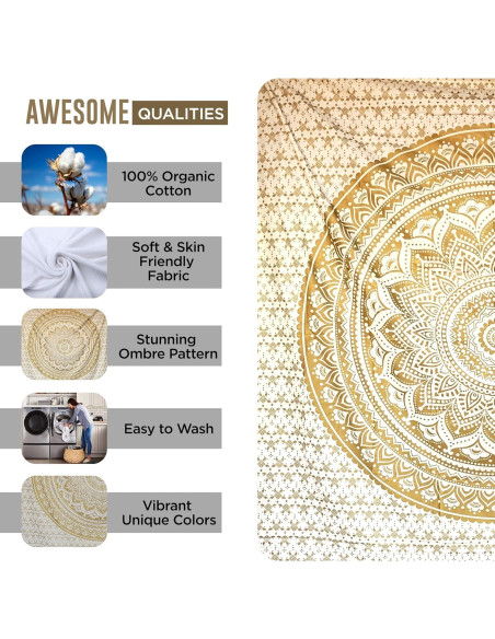 Tapiz Colgante de Pared Raajsee Algodón 132x152 cm Ombre Dorado