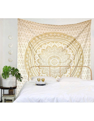 Tapiz Colgante de Pared Raajsee Algodón 132x152 cm Ombre Dorado