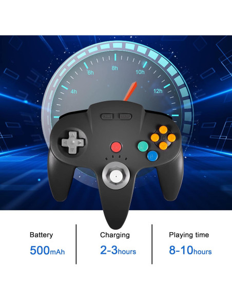 Controlador Inalámbrico KIWITATA para N64 Negro - Joystick Recargable