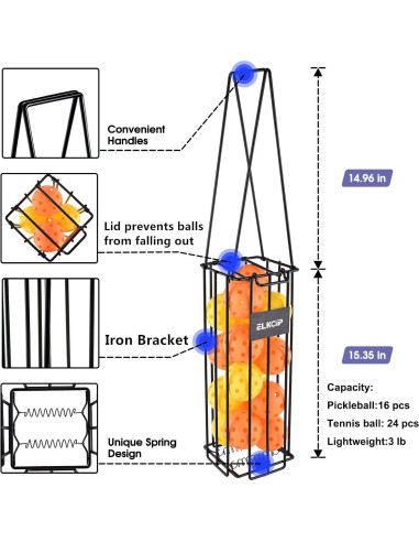 Recolector de Pelotas de Pickleball y Tenis ELKCIP 39x13x13cm