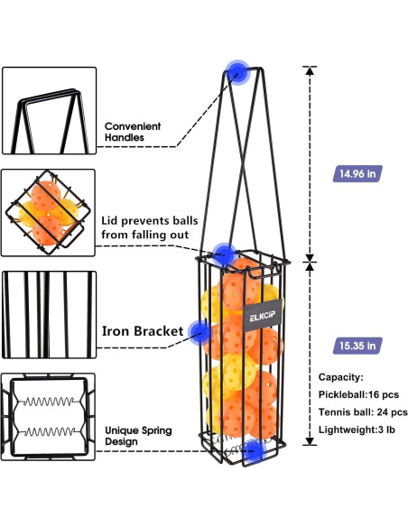Recolector de Pelotas de Pickleball y Tenis ELKCIP 39x13x13cm