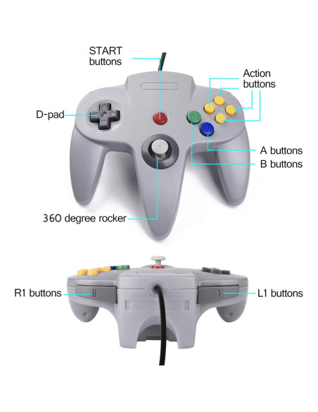 Controlador N64 Miadore 4 Pack Joystick Mejorado 1.83m