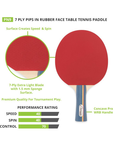 Paleta de Tenis de Mesa Champion Sports PN9 1.5mm Control 4-4-7