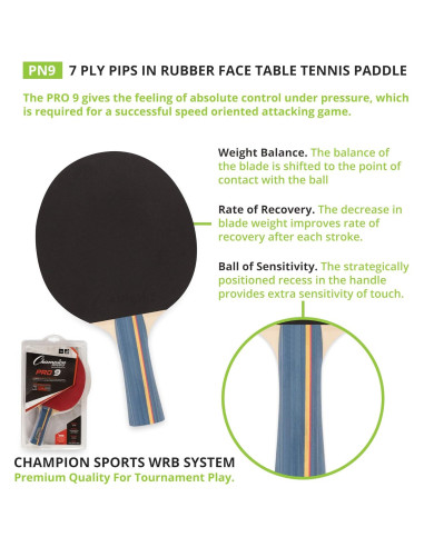 Paleta de Tenis de Mesa Champion Sports PN9 1.5mm Control 4-4-7