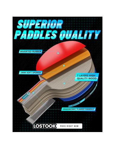 Juego de palas de ping pong Lostook LST-PPQP-k01-03 con estuche