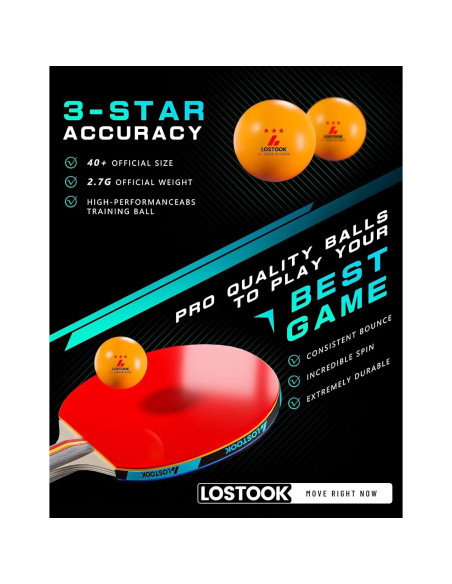 Juego de palas de ping pong Lostook LST-PPQP-k01-03 con estuche