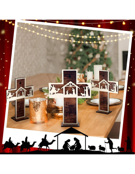 Adorno de Mesa Natividad Huwena 3 Piezas Madera Vintage