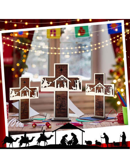 Adorno de Mesa Natividad Huwena 3 Piezas Madera Vintage