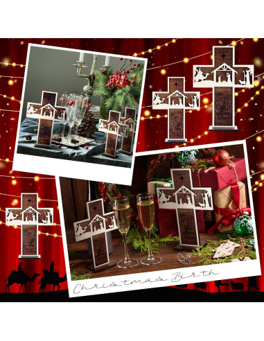 Adorno de Mesa Natividad Huwena 3 Piezas Madera Vintage