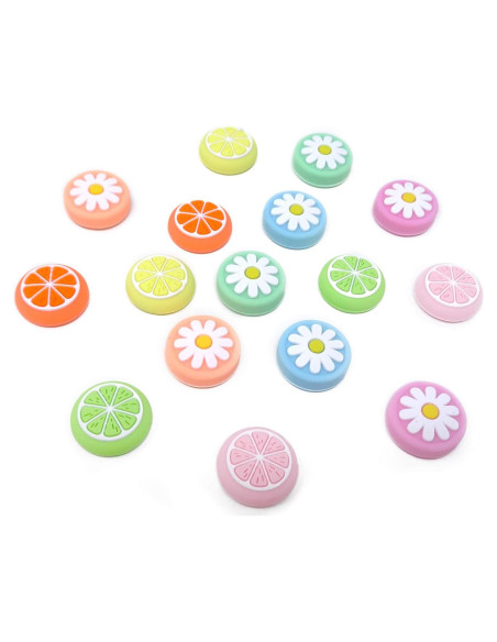 Tapas de Agarre Silicona Honbay 16PCS Joy-Con Limón y Flor
