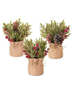 Flores Artificiales Navideñas Velener - 3 Ramas de Pino con Berries