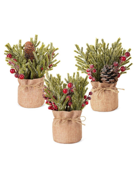 Flores Artificiales Navideñas Velener - 3 Ramas de Pino con Berries