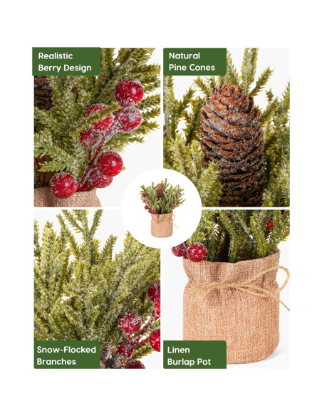 Flores Artificiales Navideñas Velener - 3 Ramas de Pino con Berries