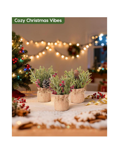 Flores Artificiales Navideñas Velener - 3 Ramas de Pino con Berries