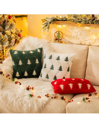 Funda de Cojines Decorativos AQOTHES Verde Bordado Navidad 45x45 cm