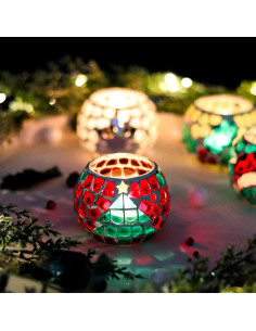 Juego de 4 Portavelas de Vidrio Mosaico SHMILMH 8.1 cm Navidad 2