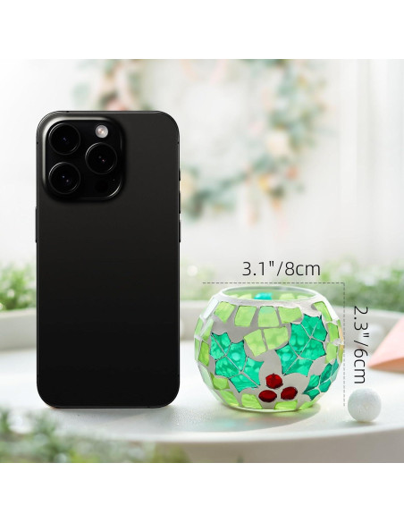 Juego de 4 Portavelas de Vidrio Mosaico SHMILMH 8.1 cm Navidad