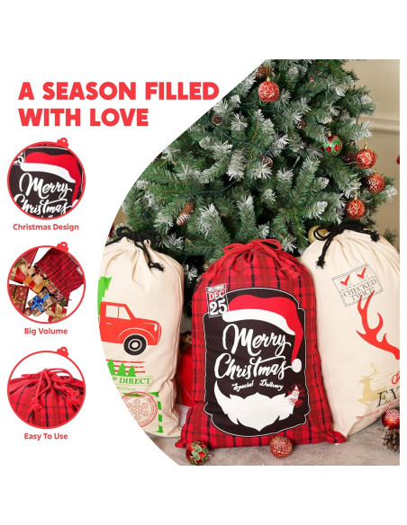Bolsa de Yute Grande JOYIN Navidad 66x48 cm 3 Pcs