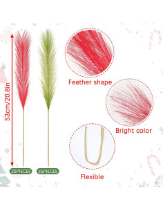 50 Flores Artificiales de Navidad PAJIXANTHIC 55 cm Verde Rojo 2