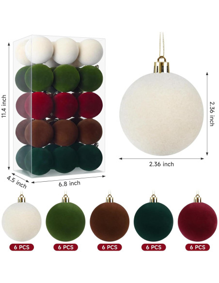 Juego de 30 Bolas de Adorno de Navidad Terciopelo 6 cm