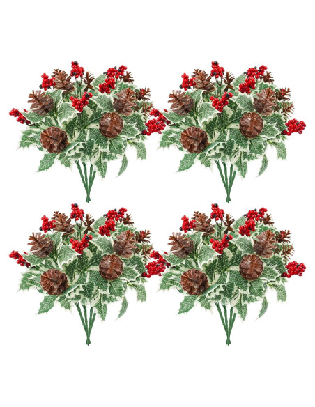 16 Piezas Ramas Artificiales de Berries Rojas Phliofd 28cm