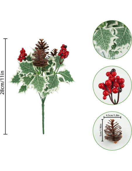 16 Piezas Ramas Artificiales de Berries Rojas Phliofd 28cm