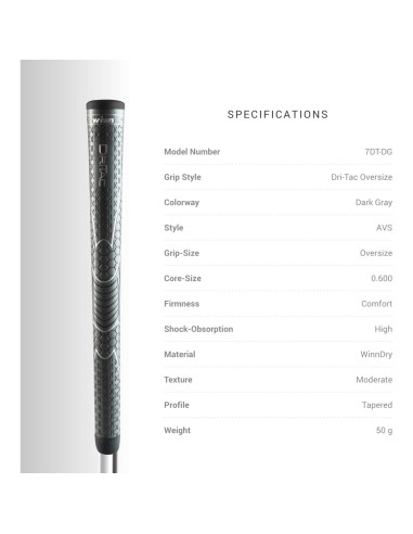 Grip de Golf Sobredimensionado Winn Dri-Tac Gris Oscuro