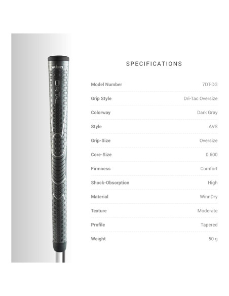 Grip de Golf Sobredimensionado Winn Dri-Tac Gris Oscuro