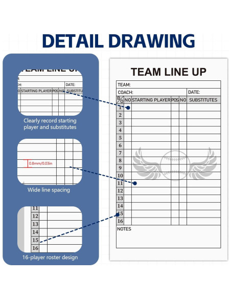 30 Tarjetas de Alineación de Béisbol Archerest 11.5x20 cm