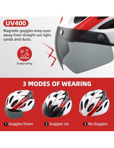 Casco de Bicicleta AUMENTAR con Luz LED y Gafas Magnéticas