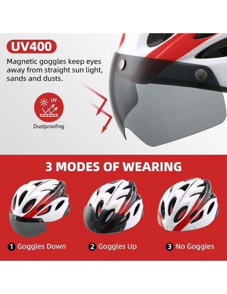 Casco de Bicicleta AUMENTAR con Luz LED y Gafas Magnéticas