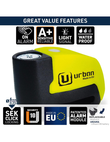 Cerradura de Disco URBAN UR6 con Alarma 120db Impermeable