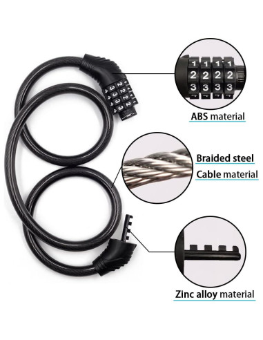 Candado de bicicleta Revelook 4 dígitos 90 cm antirrobo