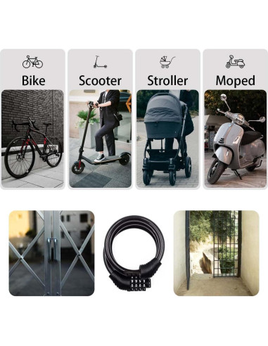 Candado de bicicleta Revelook 4 dígitos 90 cm antirrobo