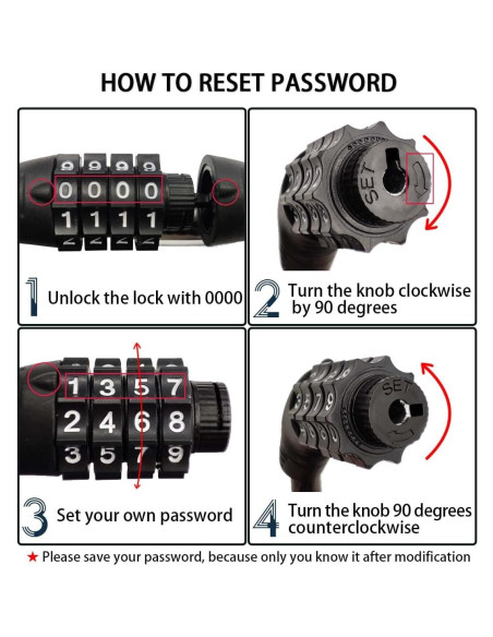 Candado de bicicleta Revelook 4 dígitos 90 cm antirrobo