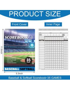 Libros de Puntuación de Béisbol Qilery - 2 Pcs, 35 Juegos, 29.5x21 cm 2