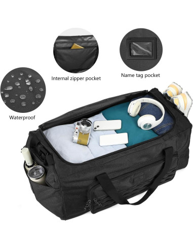 Bolsa de gimnasio táctica 125L negra unisex con compartimento para zapatos