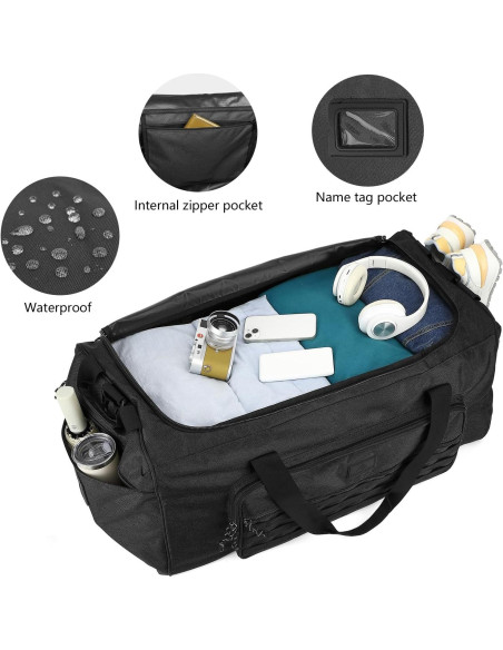 Bolsa de gimnasio táctica 125L negra unisex con compartimento para zapatos