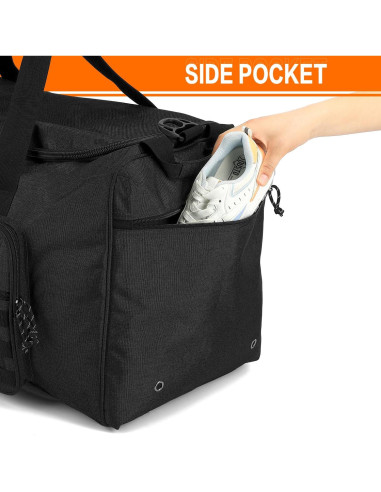 Bolsa de gimnasio táctica 125L negra unisex con compartimento para zapatos
