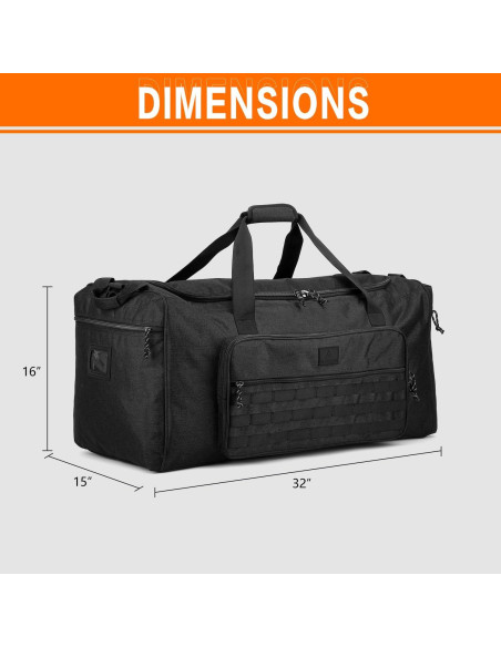 Bolsa de gimnasio táctica 125L negra unisex con compartimento para zapatos