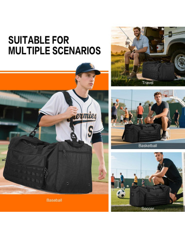 Bolsa de gimnasio táctica 125L negra unisex con compartimento para zapatos