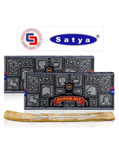 Varitas de Incienso Satya Super Hit 200g + Soporte de Madera