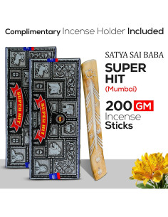 Varitas de Incienso Satya Super Hit 200g + Soporte de Madera 2