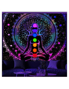 Tapiz Mandala Chakra Ine Ive 203x152cm UV Reactivo para Yoga