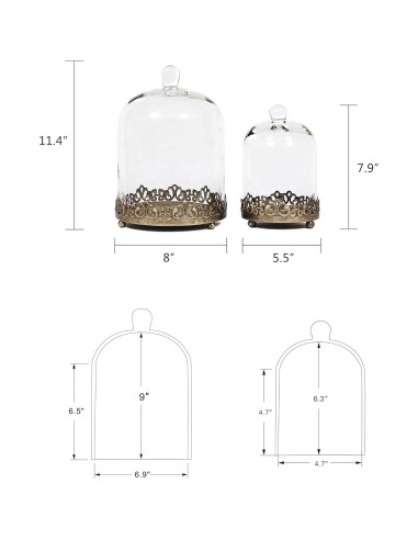 Dome de vidrio grande y resistente Genérico 30.48 cm dorado - Juego de 2